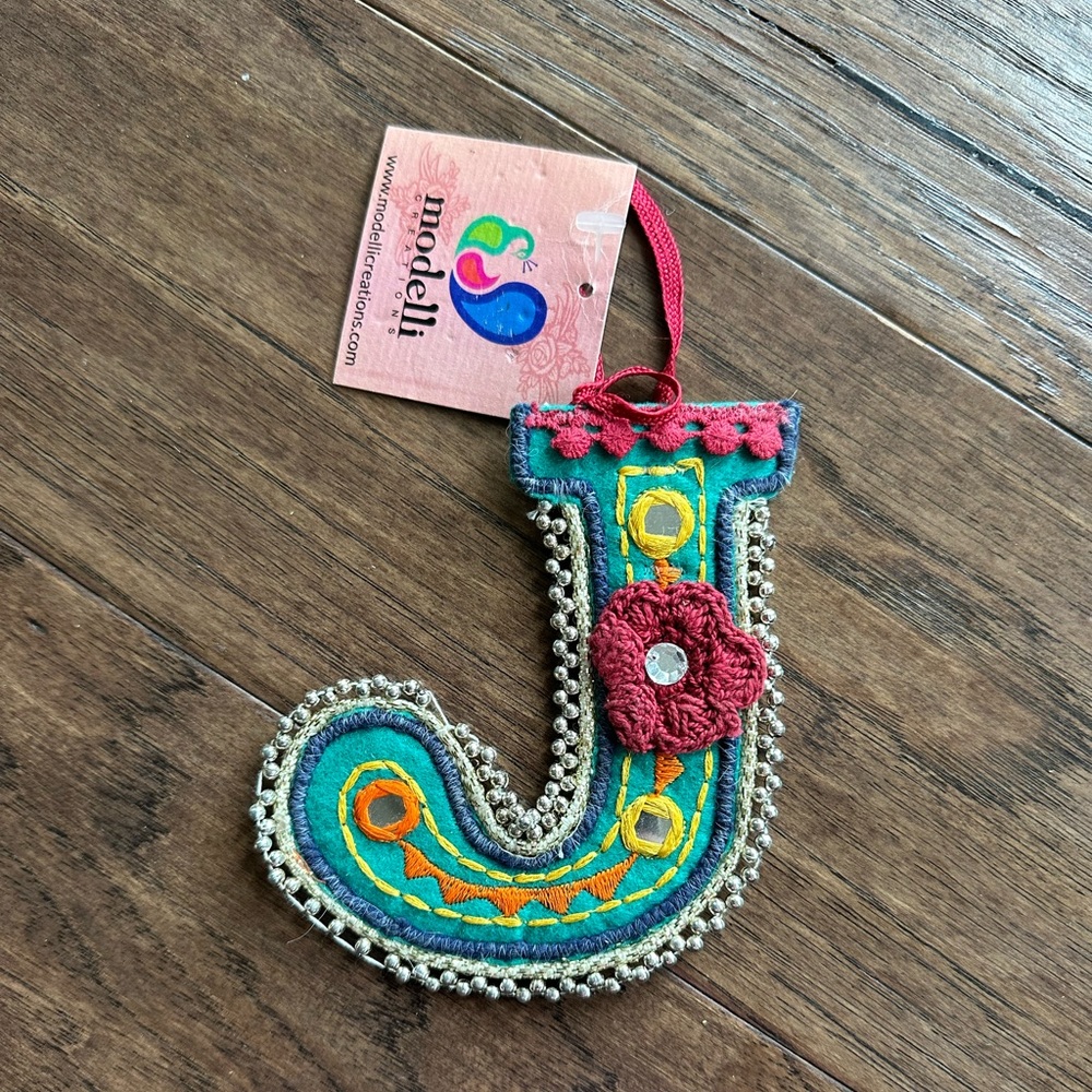 Only ONE left!!! Felt Letter J Ornament /Present Topper